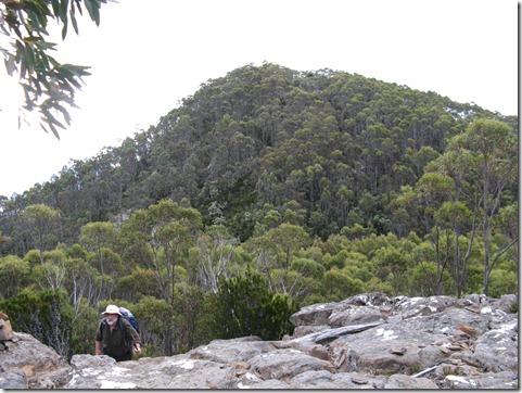 View back to the high point on Montagu Thumbs.  Adrian Blackman in foreground