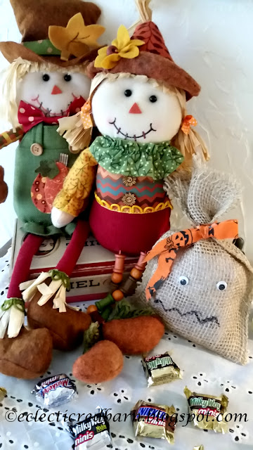 Eclectic Red Barn: Burlap Treat Bag  with Scarecrows