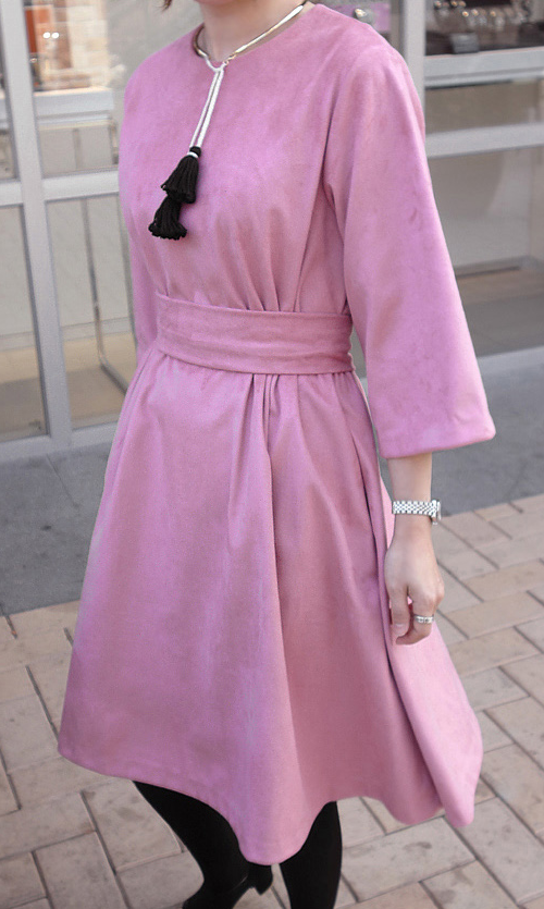  Colored Loose Fit Dress with Wide Belt