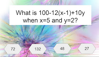 What is 100-12(x-1)+10y  when x=5 and y=2? Possible answers: 72, 132, 48, 27