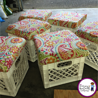 Crate stools: the perfect combination of extra seating and much needed storage.  This easy DIY project will brighten up your classroom décor and aid your classroom organization.   