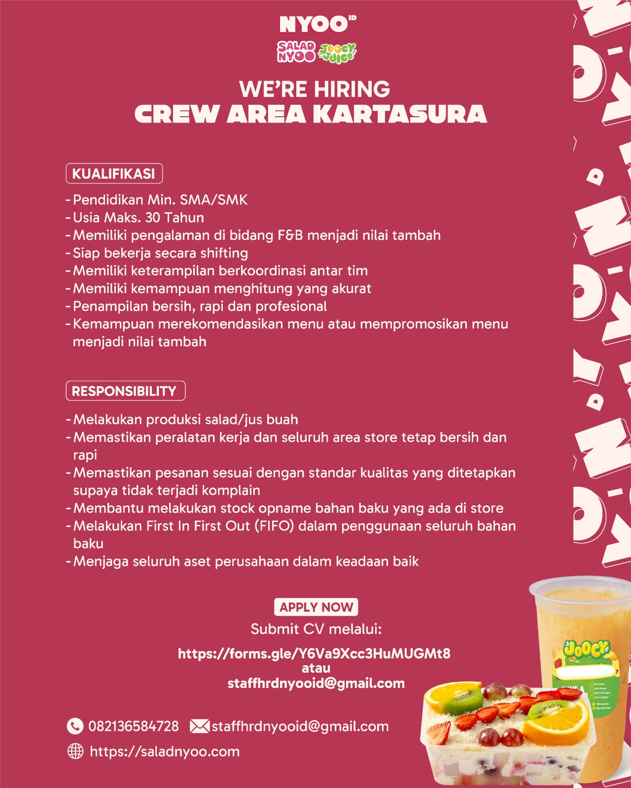 Loker Solo, Klaten, Salatiga, Kartasura, dan Laweyan di Salad Nyoo