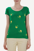 Tricou verde cu imprimeu floral galben T1022 (Ama Fashion)