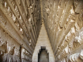 Stepped stone walls of entrance to Royal Kurgan inside ancient tomb