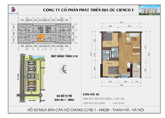 Mặt Bằng căn hộ 30 tầng 3-18 chung cư b2.1 hh02b thanh hà mường thanh cienco 5 land