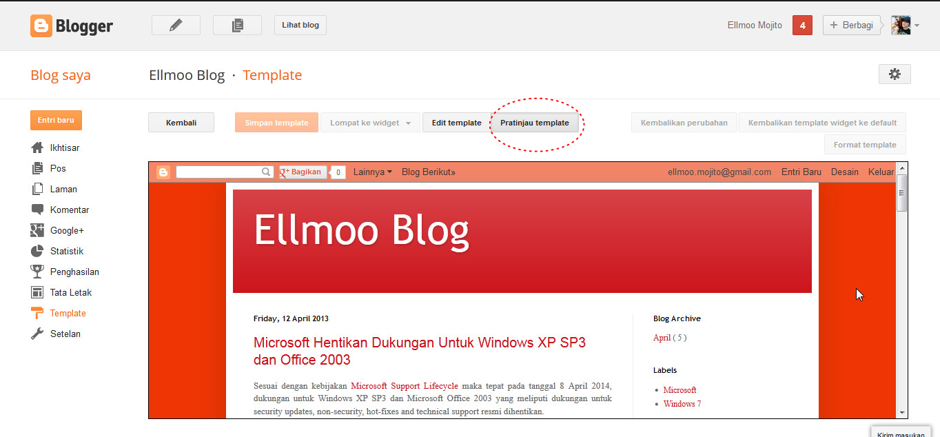 Tampilan Baru Blogger Template HTML Editor