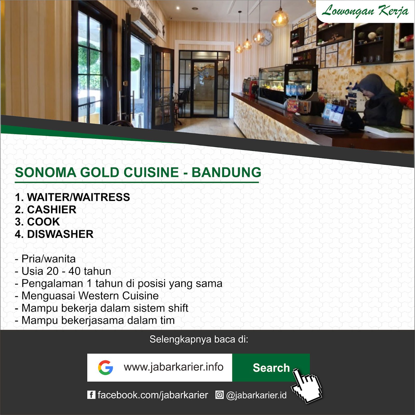 Lowongan Kerja Sonoma Gold Cafe Resto Bandung Lowongan Kerja Terbaru Tahun 2020 Informasi Rekrutmen Cpns Pppk 2020