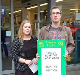 The Green Party helped with the petition to get Tesco supermarkets to "Lose The Chat Mags", but have been inactive over the issue of women's chat mags.