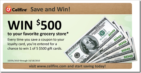 Cellfire Save and Win 500 gift card