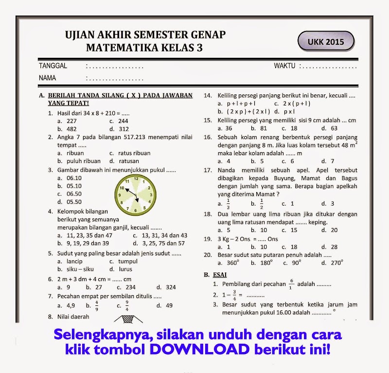 Inspirasi 55+ Soal Ujian Kelas 3 Sd Tema 5