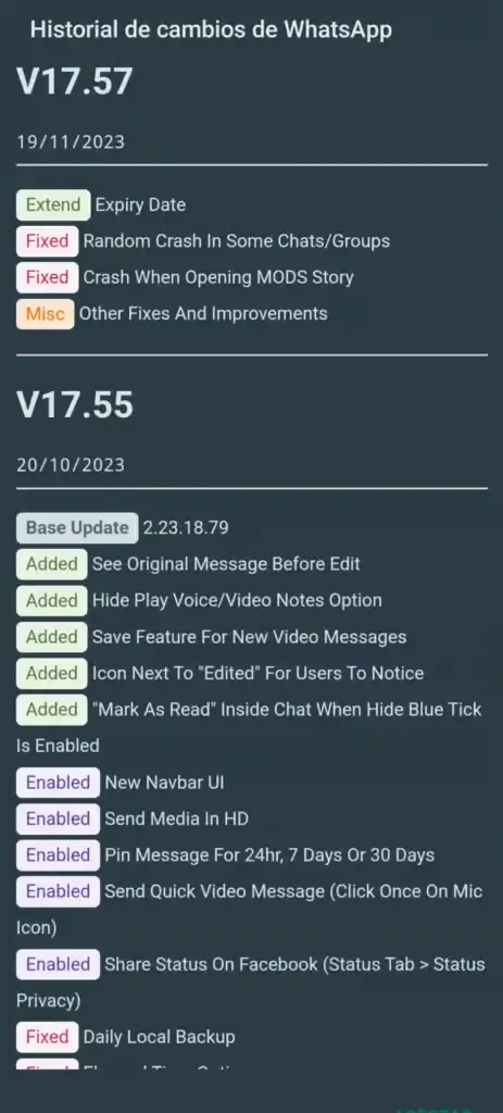 Caracteristicas nuevas d la version 17.57 de WhatsApp Plus