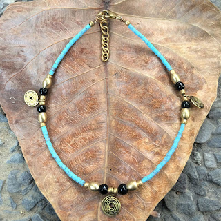  TURQUOISE BLACK COIN CHARM ANKLET