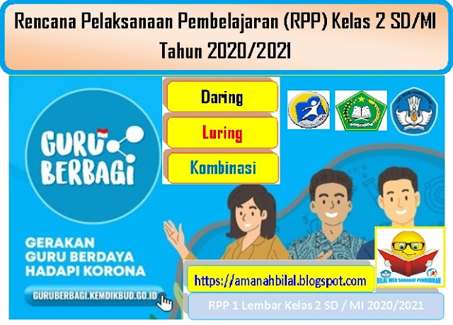 Download Contoh RPP Daring 1 Lembar Kelas 2 SD/MI Terbaru Tahun 2020/2021