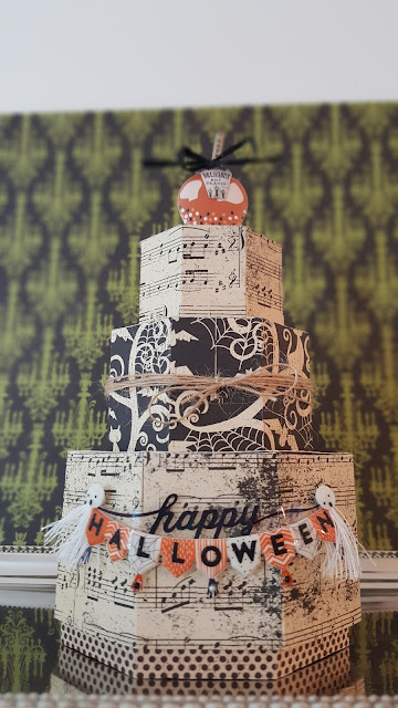 This is a picture of a three-tier papercrafted Halloween Cake