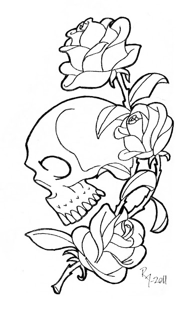 Gothic Skull And Rose Coloring Pages Coloring Pages