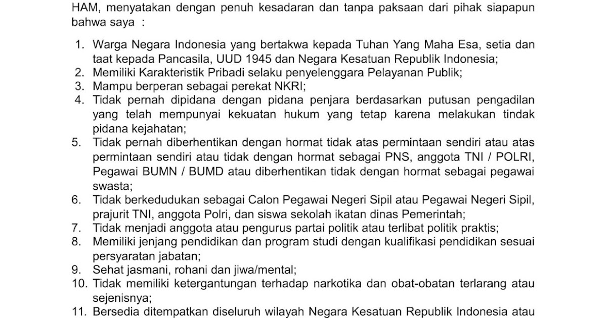 Lowongan Kerja Contoh Format Surat Pernyataan CPNS Kementerian Hukum dan HAM    April 2024