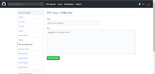 Memasukan SSH Key Hosting ke Github