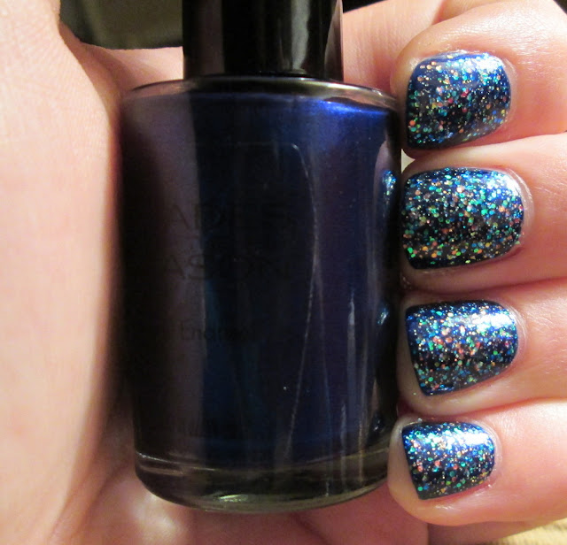 shades of the season, navy blue frost, nail polish, multi-colored glitter, new years eve nails, cvs