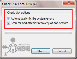 klik tombol start untuk memulai proses check disk cara meakukan check disk di windows 7 - Cara Mempercepat Kinerja Sistem Operasi Windows 7