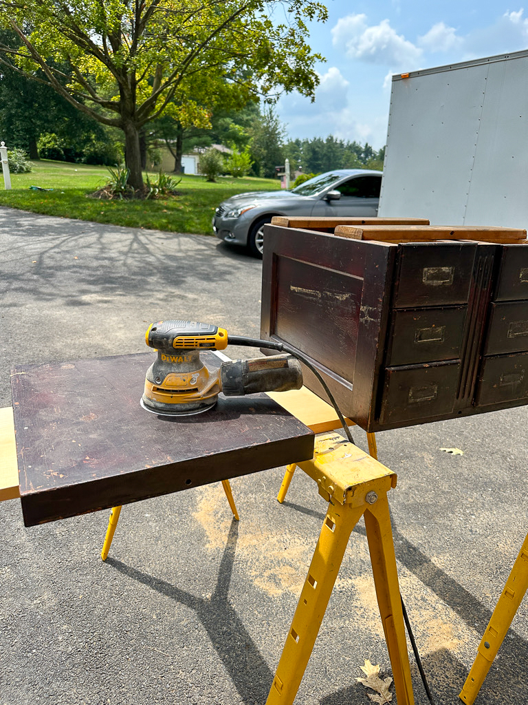 Sanding oak card catalog