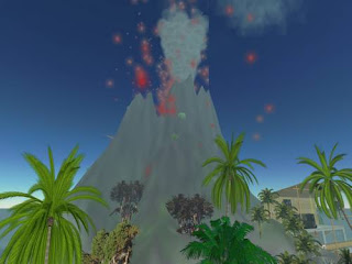 second life - volcano erupting on vacation resort