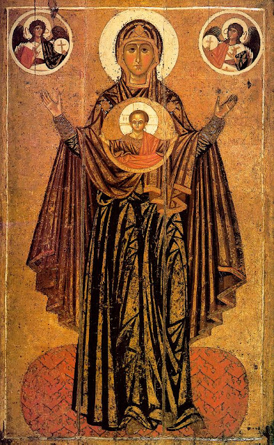 イコン聖マリア (大いなる聖母Great Panagia) 13世紀、救世主修道院、トレチャコフ美術館蔵