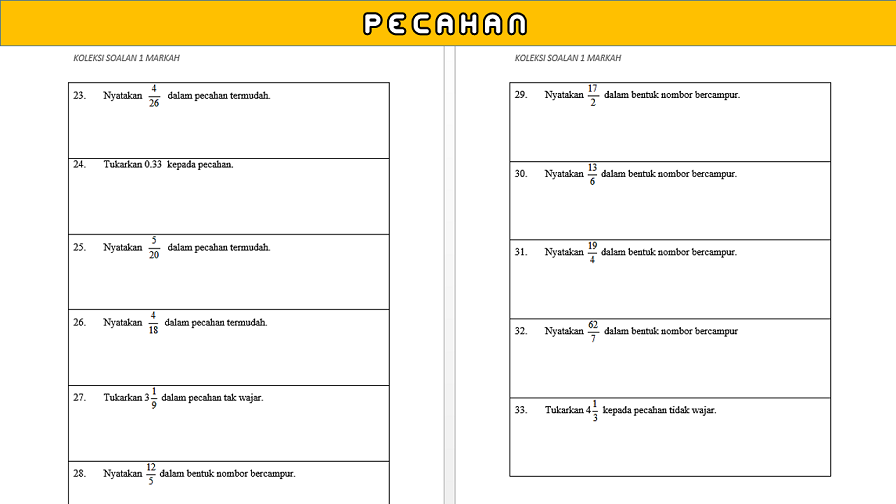 (SHARE) --- LATIH TUBI SOALAN MATEMATIK 1 MARKAH UPSR