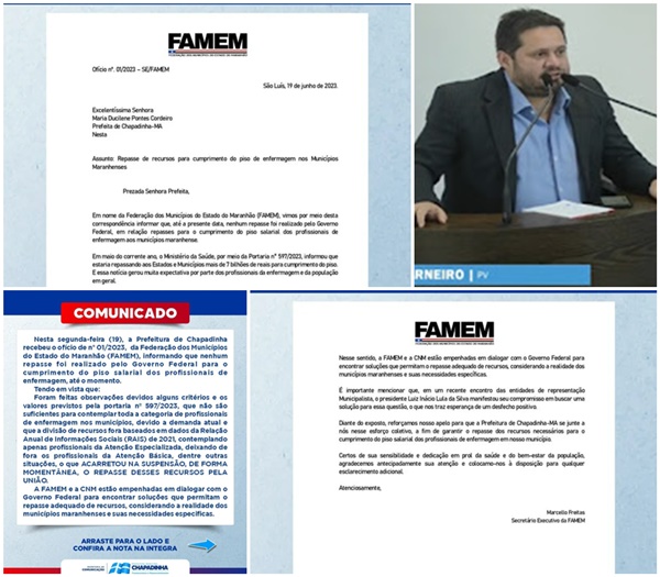 Nota da FAMEM comprova que vereador Júnior Carneiro mentiu sobre recebimento de recursos do piso nacional da enfermagem pelo município de Chapadinha-MA