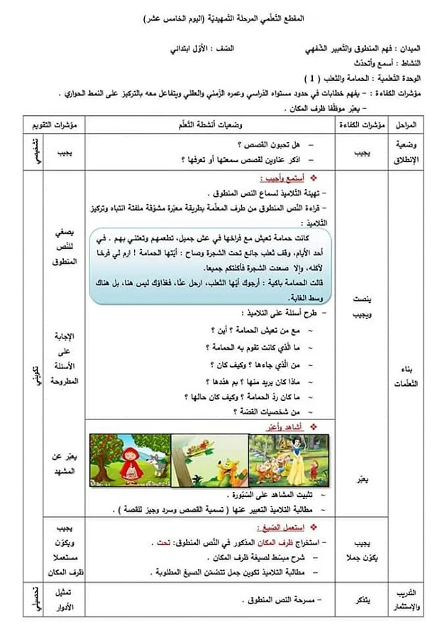  مذكرات اليوم 15 الخامس عشر من الفترة التمهيدية السنة الاولى 1 ابتدائي pdf