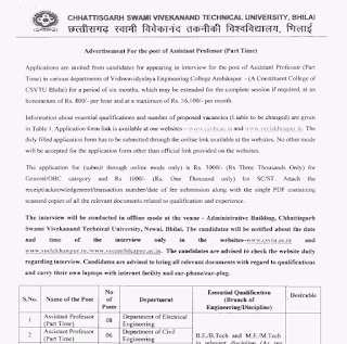 CSVTU ASSISTANT PROFESSOR VACANCY 2023 | छत्तीसगढ़ स्वामी विवेकानंद तकनीकी विश्वविद्यालय में असिस्टेंट प्रोफेसर की वेकेंसी