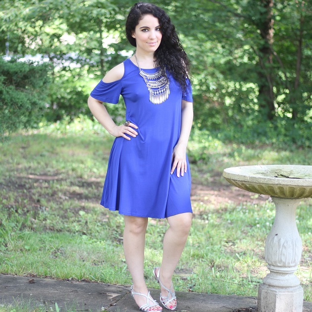 Blue Cold-Shoulder Dress