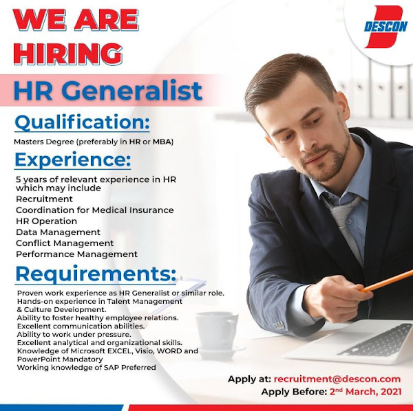 HR Generalist | Descon, Lahore