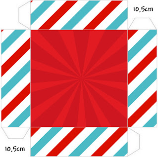 Light Blue, Red and White Stripes: Free Printable Quinceanera Boxes.