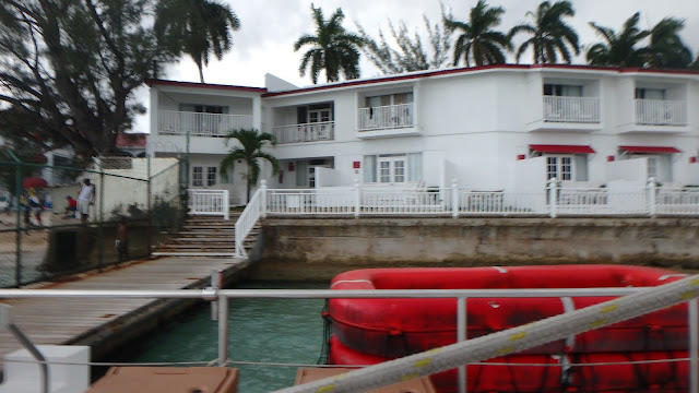 A shot looking back from the boat to the pier and host hotel