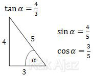 Cara menentuka cos⁡ α dan tan α dengan segitiga trigonometr, tan α = 3/4, cos α = 3/5