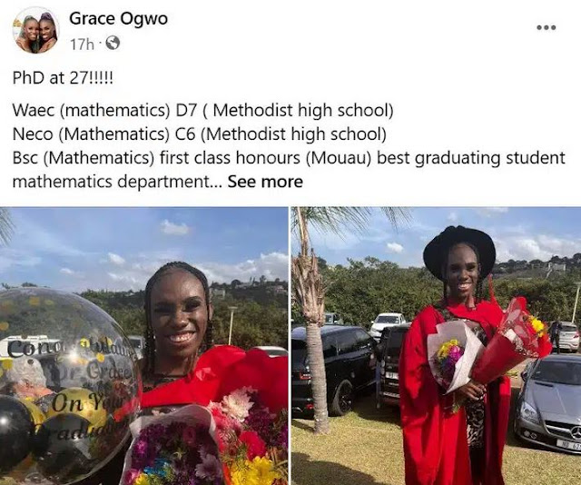 Lady Obtains A PhD In Mathematics At 27 With Poor WAEC