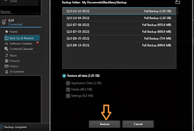 Restore data BlackBerry 10