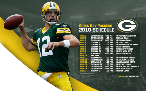 Green Bay Packers 2010 Schedule Wallpaper Featuring Aaron Rodgers Green Bay Packers 2010 Schedule Wallpaper Featuring Aaron Rodgers
