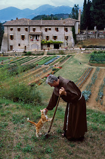 Franciscan Friar with a cat, Assisi, Umbria Italy