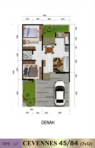 Koleksi Denah Rumah Minimalis  Ukuran 7x12 meter