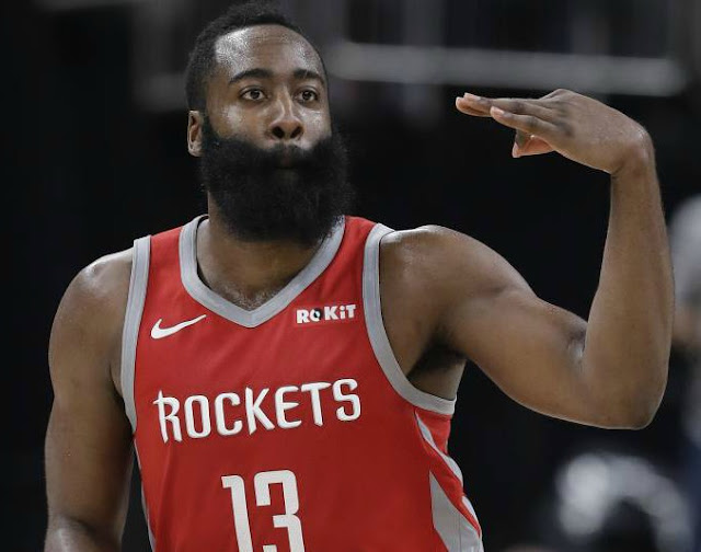 James Harden playing basketball with his team