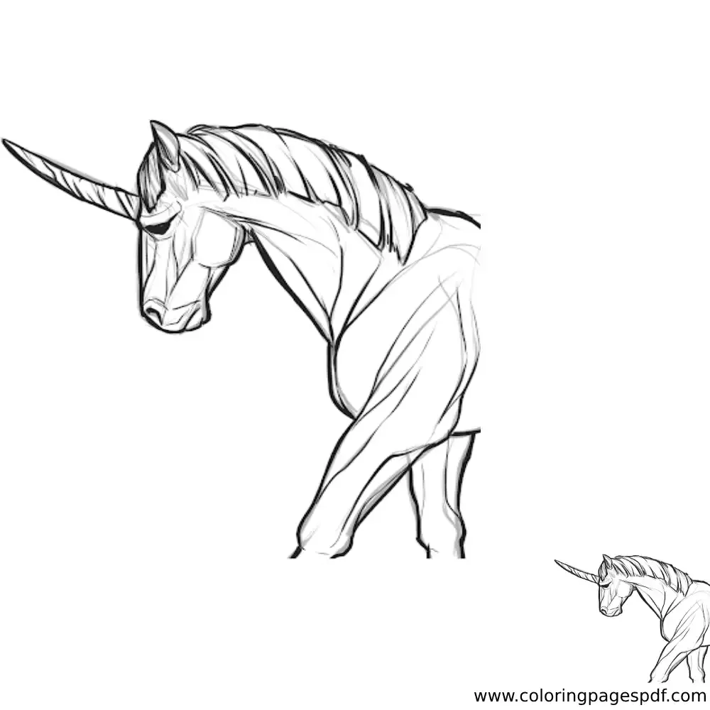 Coloring Page Of A Half Unicorn With A Long Horn