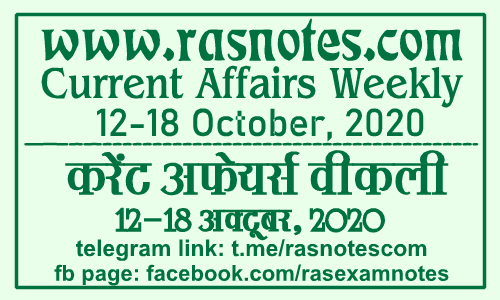 Current Affairs GK Weekly October 2020 (12-18 September) in hindi pdf