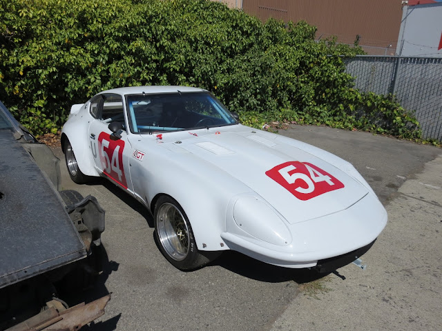 Larry Oka 1972 Datsun 240Z Race Car back at shop after 2015 Monterey Historic Races.