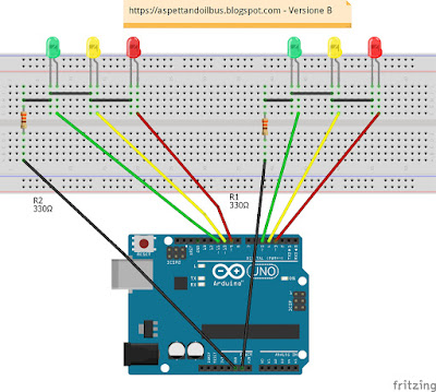 Fig. 2 - Semafori realizzati su Breadboard - Versione B di Paolo Luongo