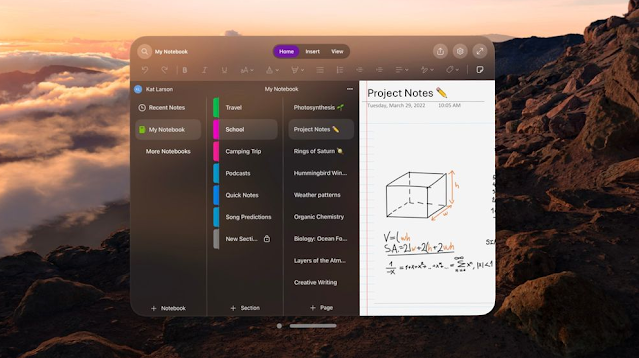 تطبيق OneNote من مايكروسوفت يصل إلى نظارة آبل فيجن برو