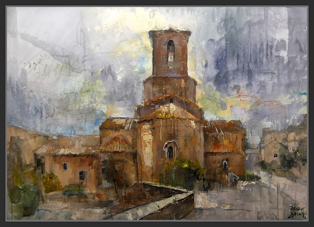 SANTA MARIA DE L'ESTANY-ART-PINTURA-MONESTIR-PAISATGES-MOIANÈS-POBLE-HIVERN-MONUMENT-CELLER-XIPRERS-PINTOR-ERNEST DESCALS