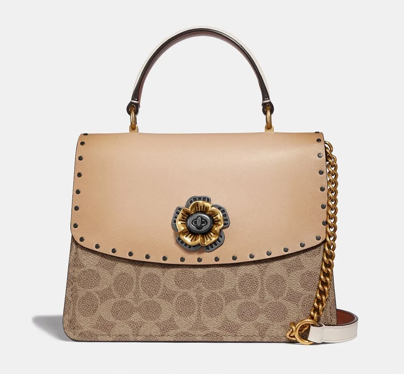 Coach Parker Top Handle Bag in Signature Canvas with Rivets