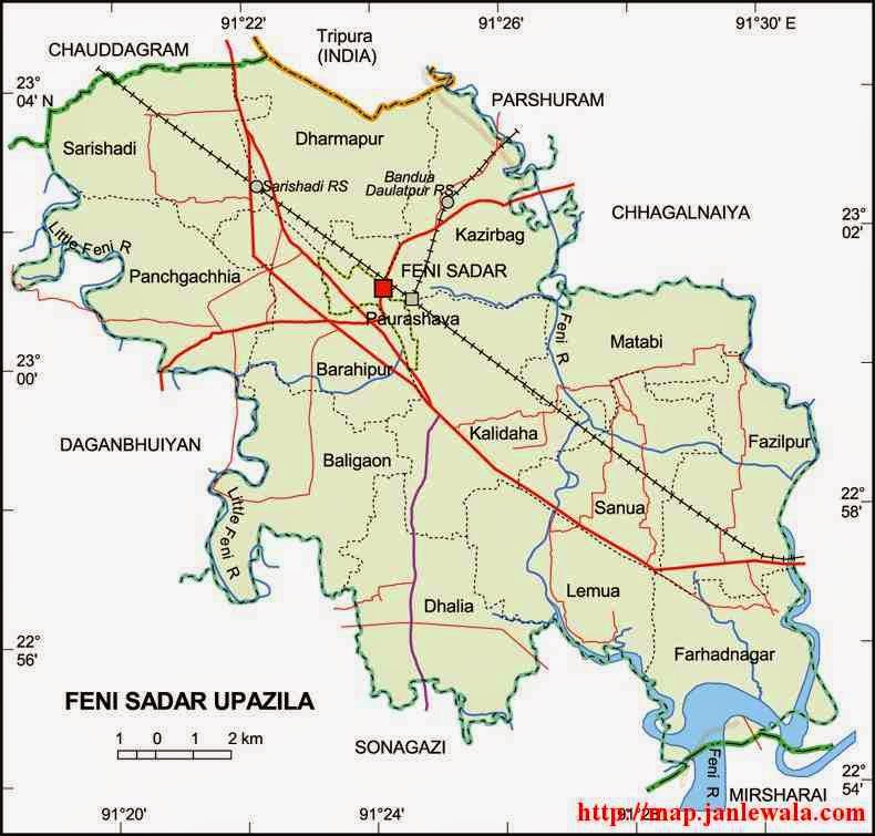 feni sadar upazila map of bangladesh